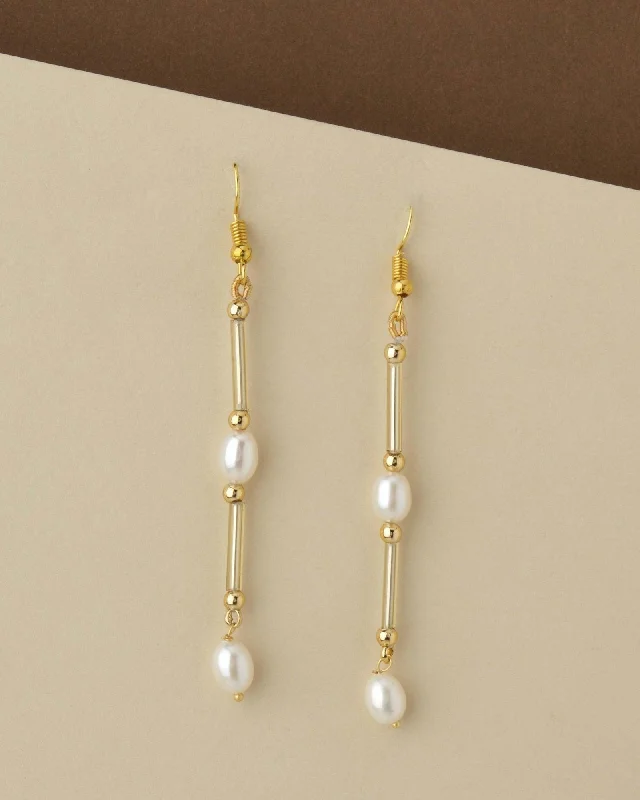 women art deco earrings -Simple Pearl Hanging Earring