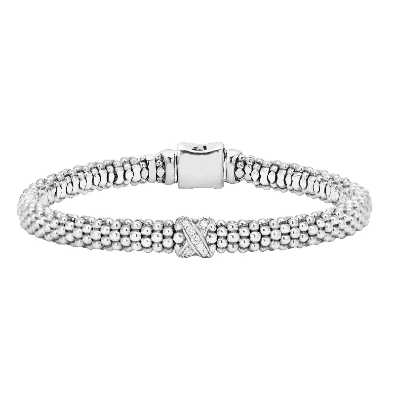 women handmade bracelets -Embrace Single Station X Silver Diamond Bracelet | 6mm