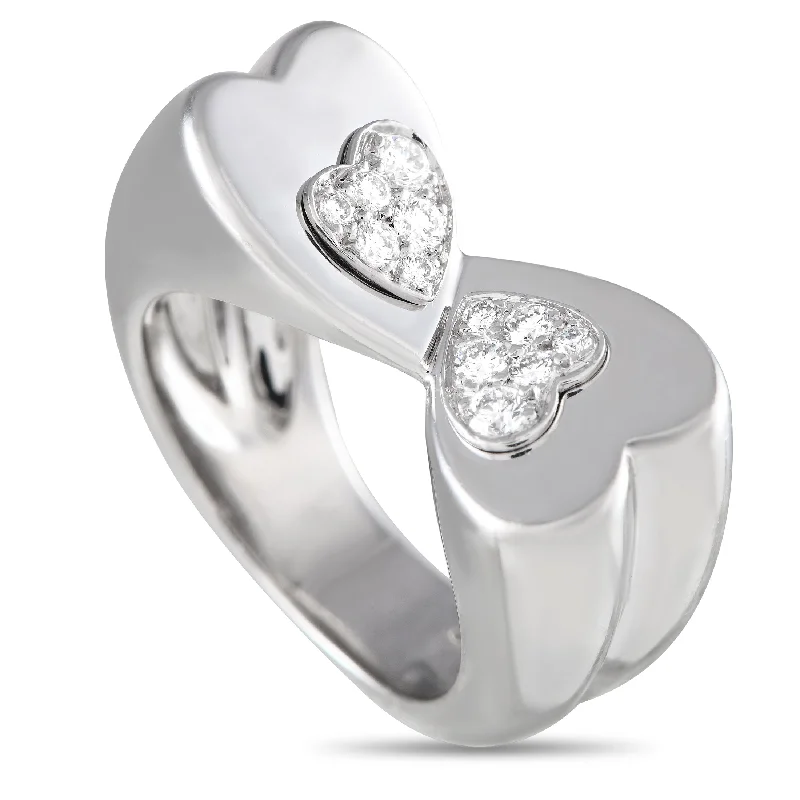 women square cut engagement rings -Fred of Paris 18K White Gold Diamond Twin Hearts Ring FP36-051524