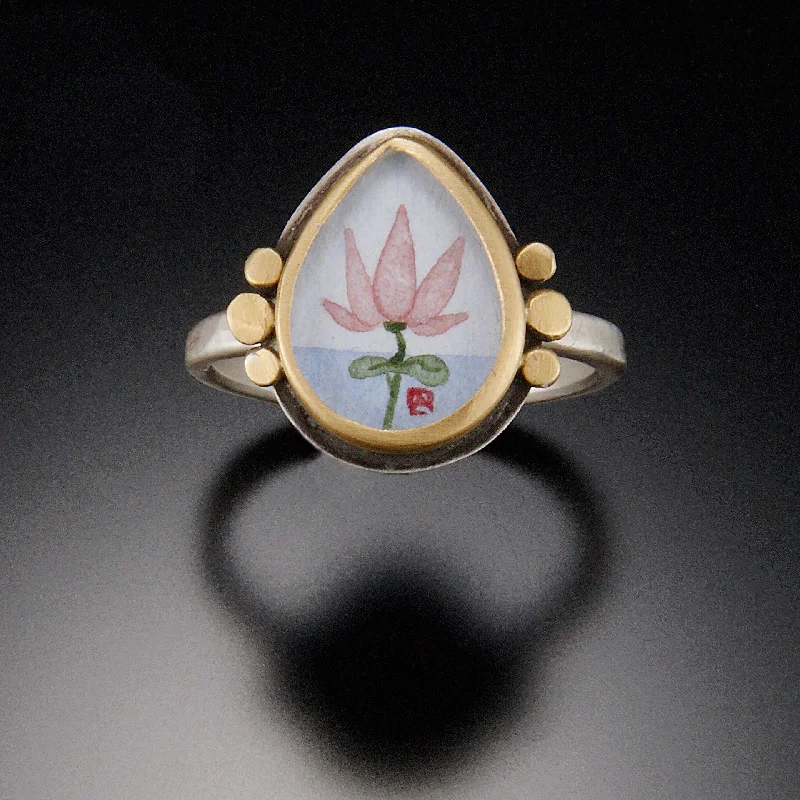 women two-tone rings -Teardrop Lotus Ring