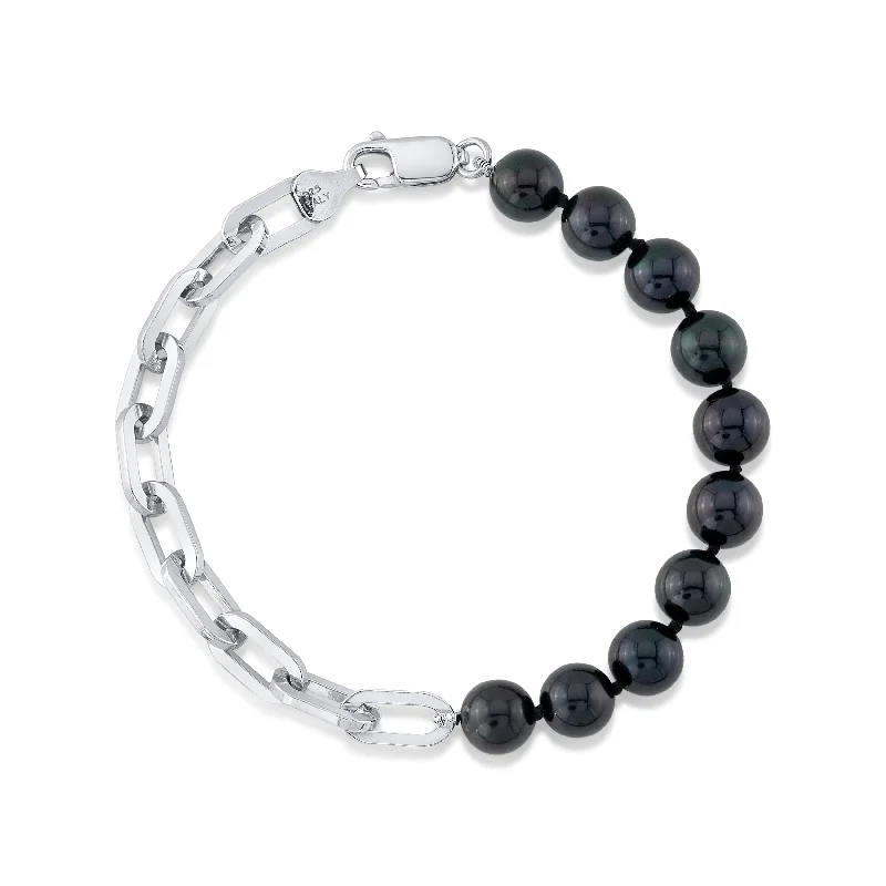 women birthstone bracelets -7.5-8.0mm Black Freshwater Pearl & Chain Blake Bracelet