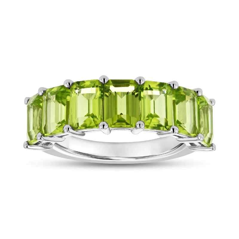 women wedding engagement rings -3.60ctw Emerald Cut Peridot Wedding Band in 14k Whit Gold