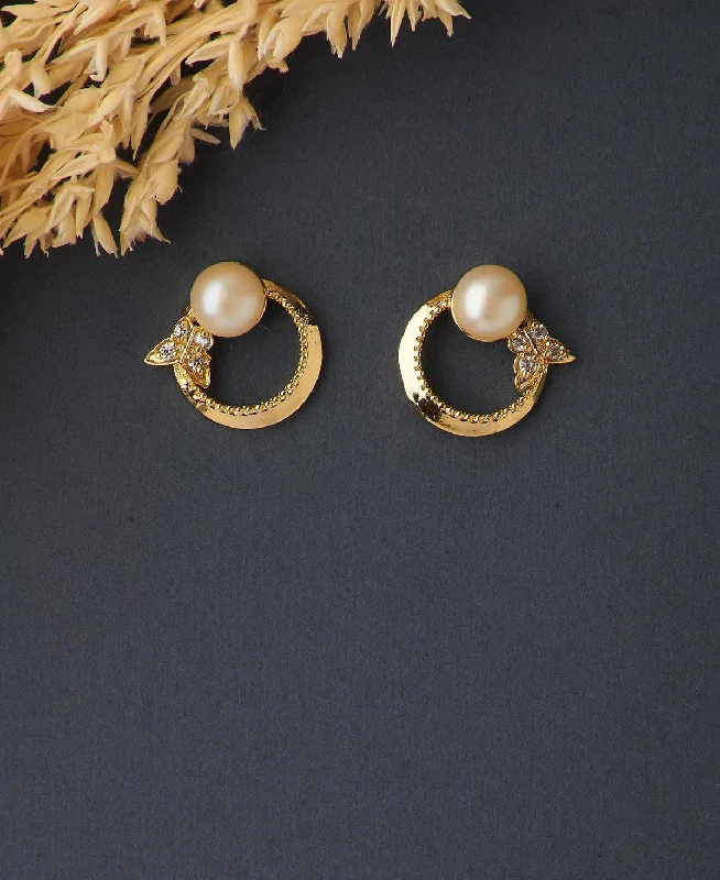 women vintage diamond earrings -Pretty Butterfly Real Pearl Stud Earring