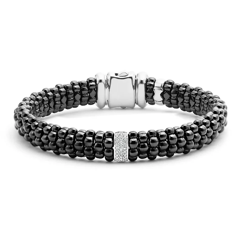 women custom bracelets -Black Caviar Single Station Ceramic Diamond Bracelet | 9mm