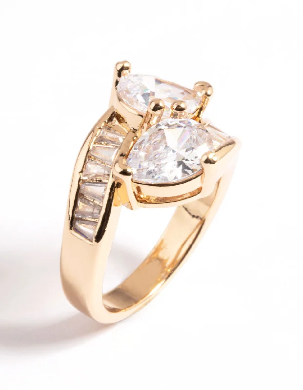 women white gold engagement rings -Gold Cubic Zirconia Pear Crossover Ring