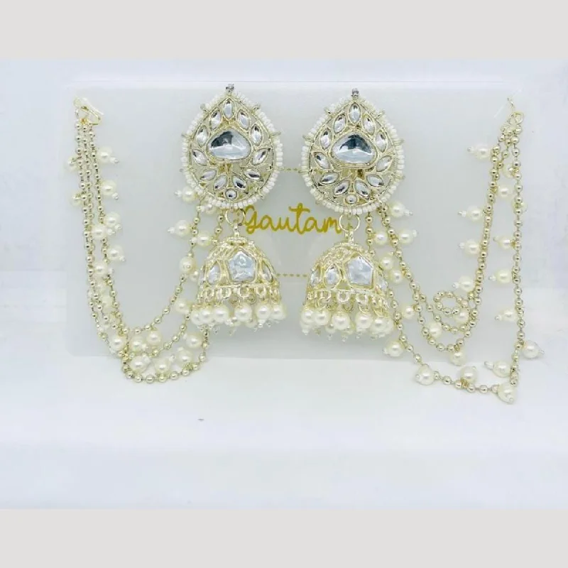 women pearl stud earrings -Manisha Jewellery Gold Plated Kundan Stone And Pearls Jhumki Earrings