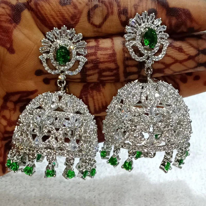 women oval earrings -Kavita Art Silver Plated American Diamond Jhumki