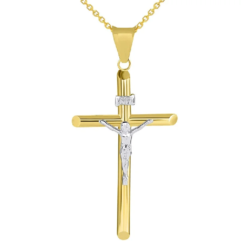 women simple pendant necklaces -14k Two Tone Gold Traditional Catholic Cross INRI Crucifix Pendant Necklace