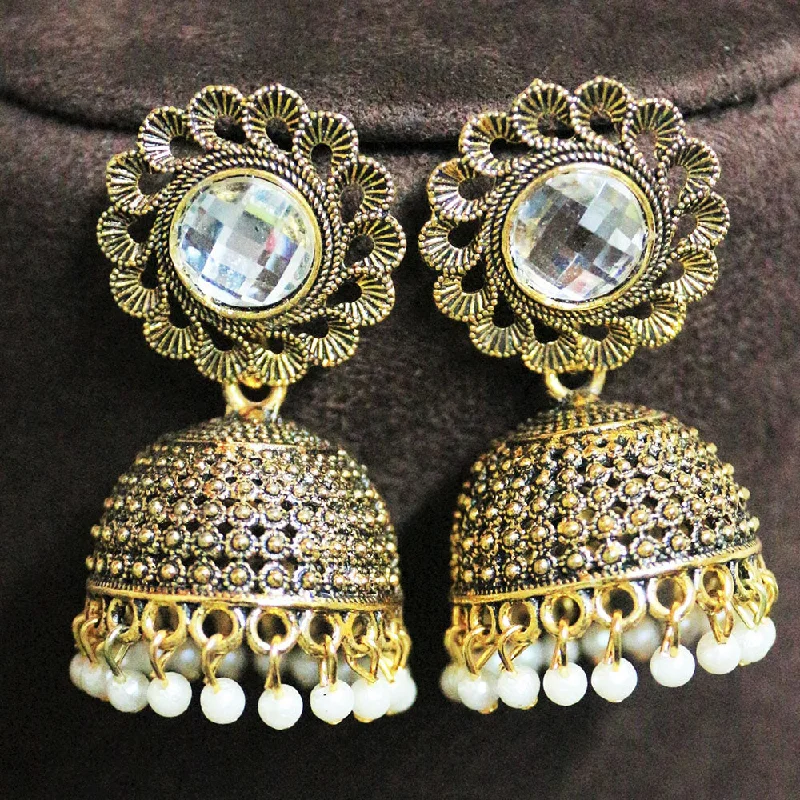 women gemstone earrings -H K Fashion Gold Plated Crystal Stone And  Pearls Jhumki Earrings