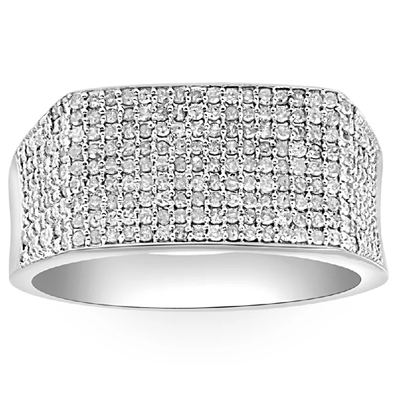 women luxury engagement rings -1Ct Diamond Men's White Gold Pave Wedding Ring Anniversary Band