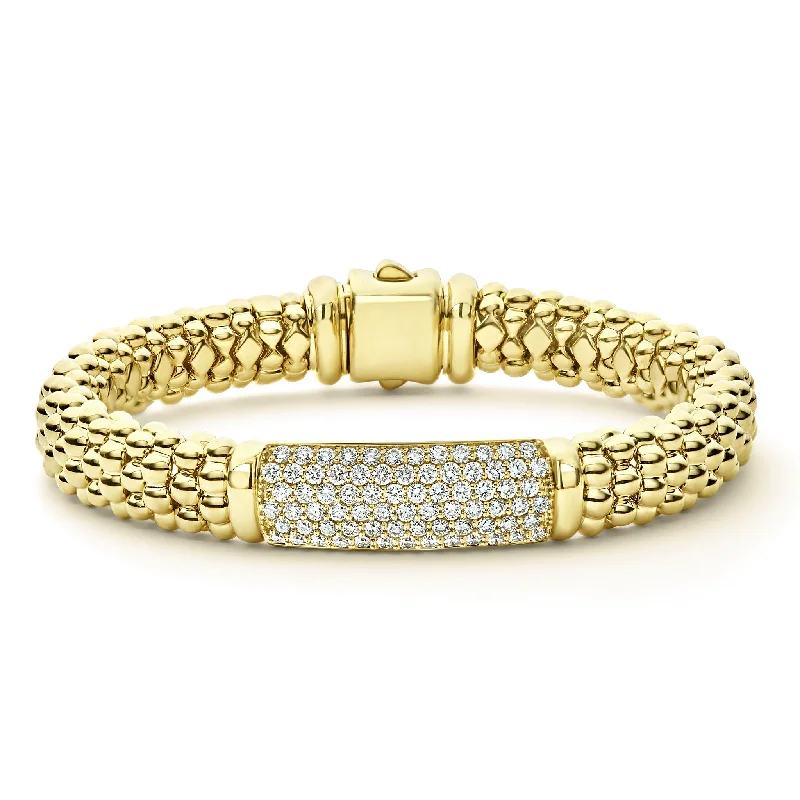 women stacking bracelets -Caviar Gold 18K Gold Diamond Bracelet | 9mm