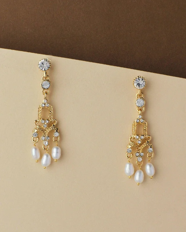 women multicolor earrings -Trendy White Hang Pearl Earring