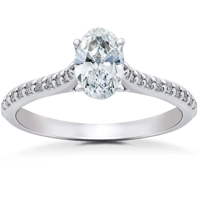 women oval engagement rings -1 1/4ct Oval Diamond Engagement Ring Solitaire 14K White Gold