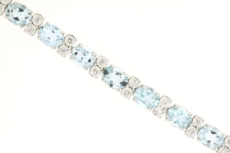 women custom gemstone bracelets -Aquamarine and Diamond Tennis Style Bracelet