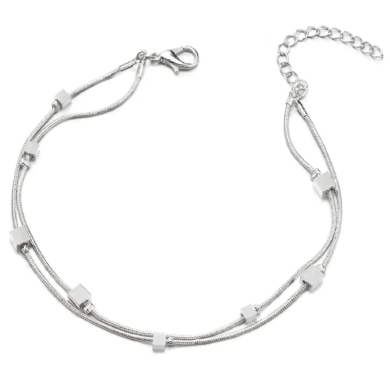 women luxury cuff bracelets -Two-Row Chain Anklet Bracelet with Charms of Cubes, Adjustable