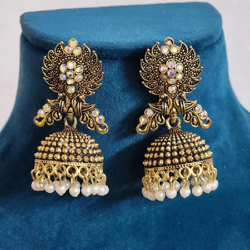 women statement earrings -H K Fashion Gold Plated Austrian Stone And  Pearls Jhumki Earrings