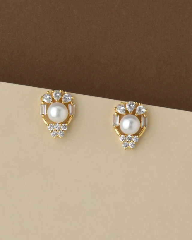 women gemstone hoop earrings -Pretty Pearl & Stone Stud Earring