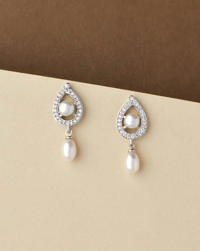 women jade earrings -Trendy White Hang Pearl Earring