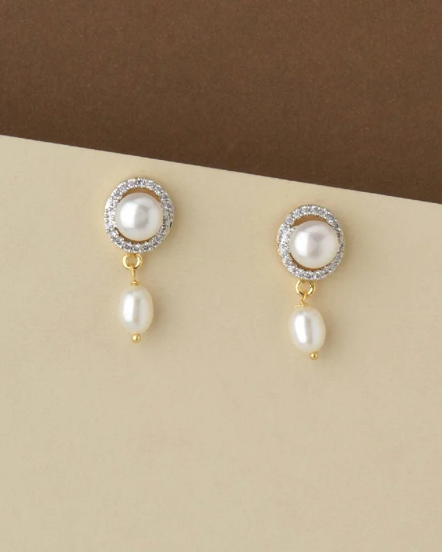 women engraved earrings -Trendy Pearl Hang Earring