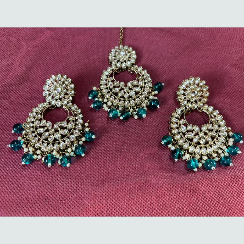 women trendy earrings -Shree Chamunda Jewellers Gold Plated Crystal Stone Dangler Earrings With Maangtikka