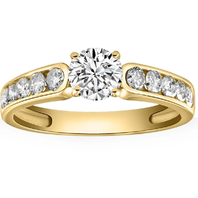 women princess cut engagement rings -1 Ct Diamond Engagement Ring With Channel Set Accents in 10k Yellow Gold