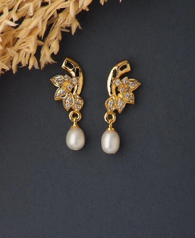 women sterling silver earrings -Trendy Real Pearl Hanging Earring