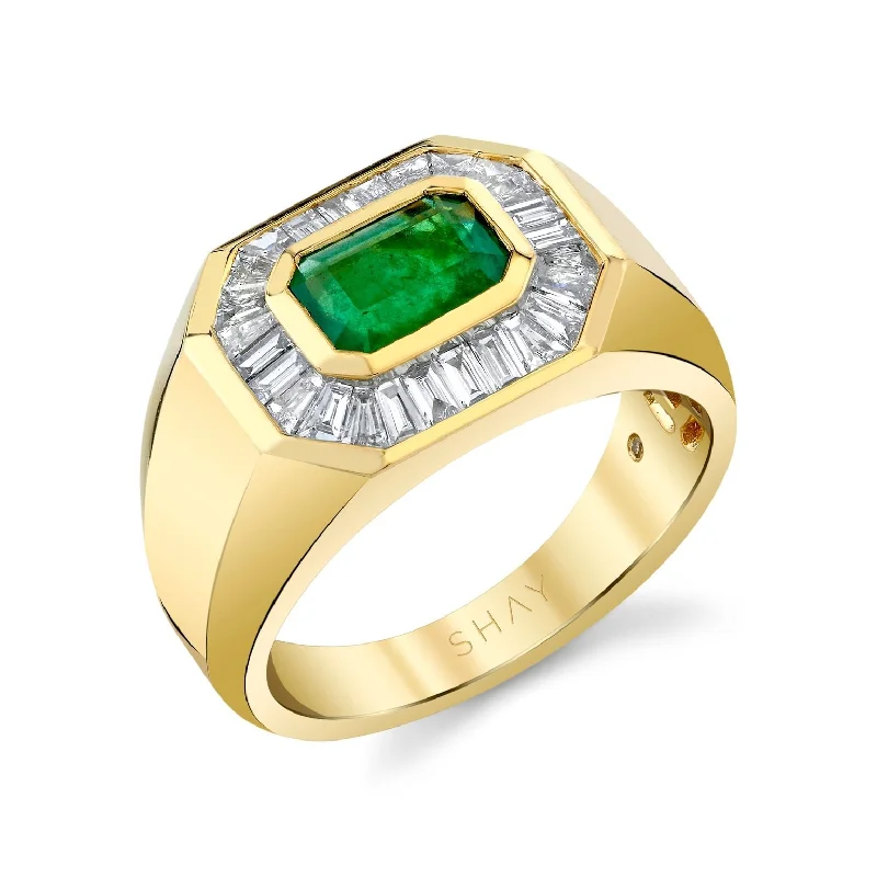 women oval diamond rings -READY TO SHIP EMERALD & DIAMOND BAGUETTE CHAMPIONSHIP RING