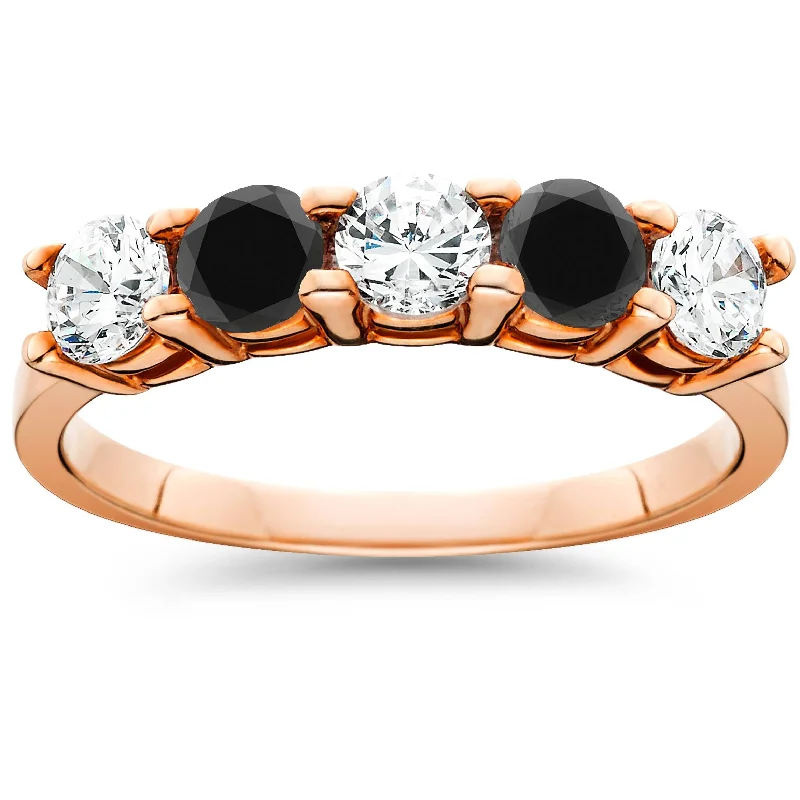 women romantic engagement rings -1 1/4 cttw Black & White Diamond Wedding Anniversary 5-Stone Ring 14K Rose Gold