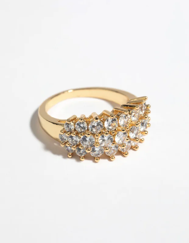 women gold engagement rings -Gold Cubic Zirconia Cluster Ring