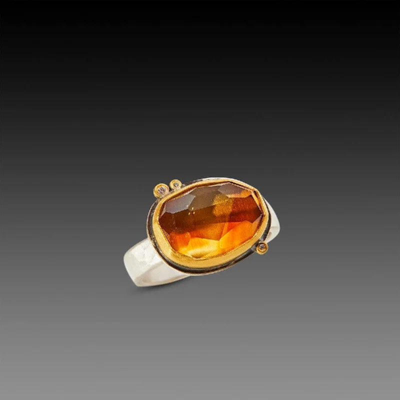 women statement rings -Citrine Ring with Diamond Dots