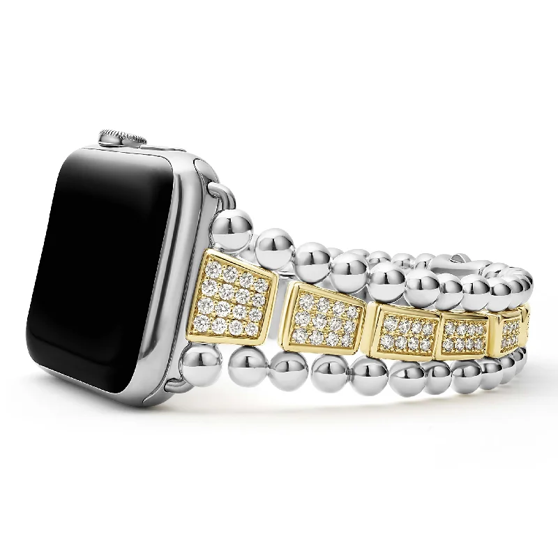 women trendy bracelets -Smart Caviar 18K Gold and Sterling Silver Full Diamond Watch Bracelet-42-49mm