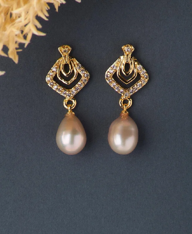 women crystal drop earrings -Trendy Stone Studded Pearl Hanging Earring