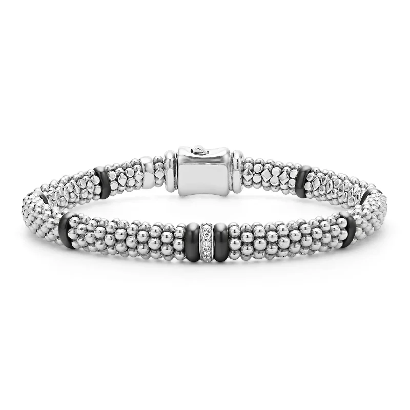 women stack bracelets -Black Caviar Black Single Station Diamond Caviar Bracelet | 6mm