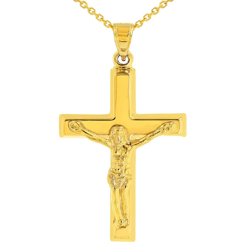 women simple pendant necklaces -14k Yellow Gold Roman Catholic Cross Crucifix with Jesus Christ Pendant Necklace