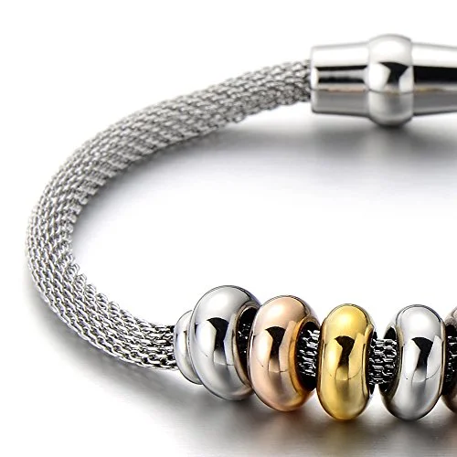 women fashion bangles set -Stainless Steel Charm Bracelet for Women and with Stainless Steel Bead String