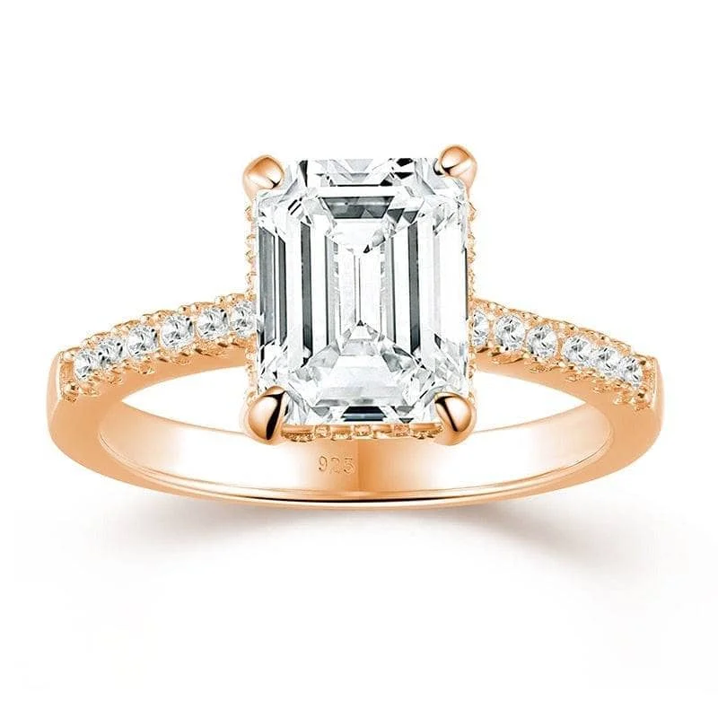 women sapphire engagement rings -1.8Ct Emerald Cut Created Diamond Rose Gold Engagement Ring