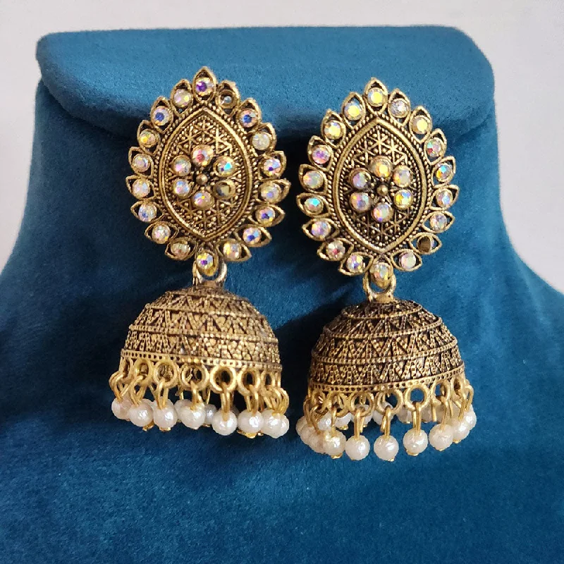 women multicolored stone earrings -H K Fashion Gold Plated Austrian Stone And  Pearls Jhumki Earrings