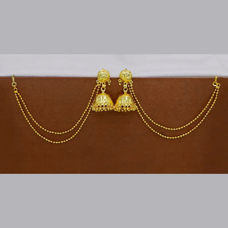 women oversized earrings -Mahavir  Gold Plated Jhumki Earrings With Kan Chain