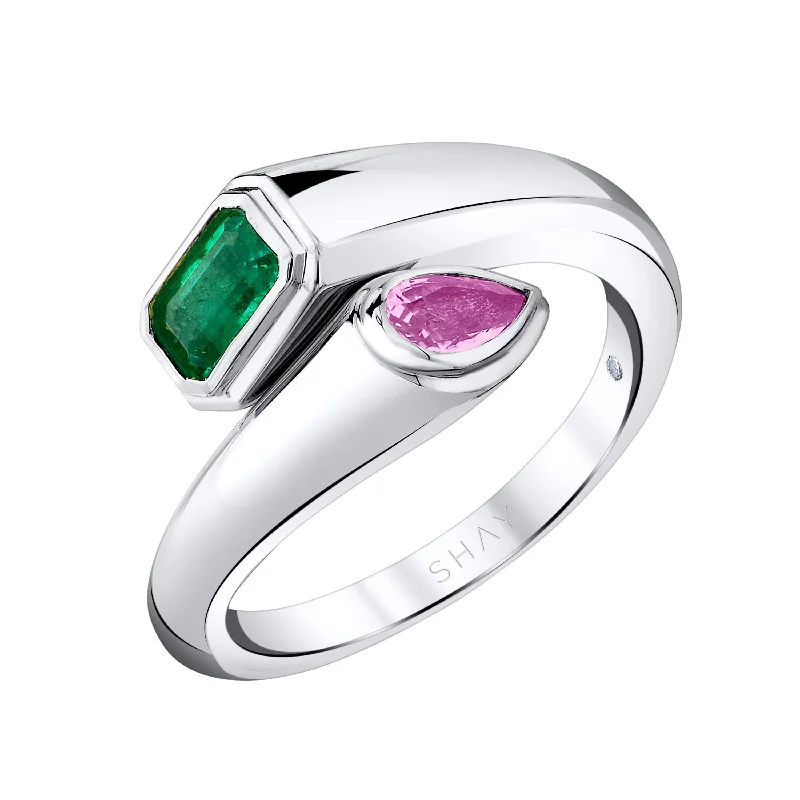 White Gold/Emerald/Pink Sapphire