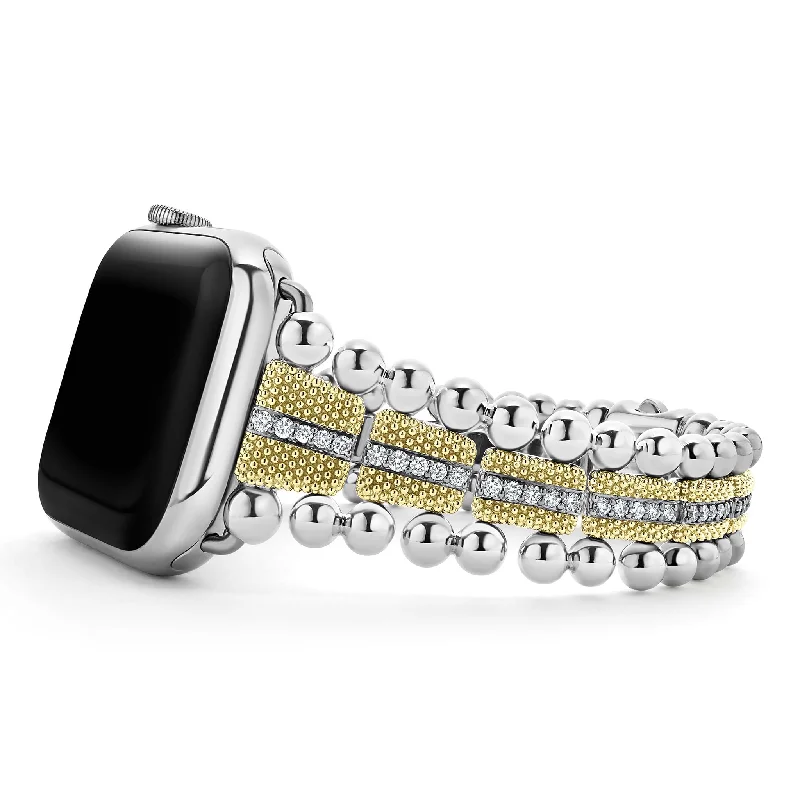 women wedding bangles -Smart Caviar 18K Gold and Diamond Caviar Beaded Watch Bracelet-42-49mm