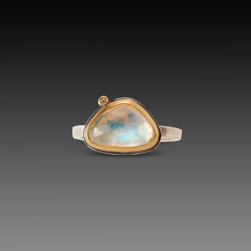 women minimalist rings -Rainbow Moonstone Ring with Diamond