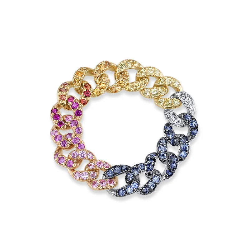 women round diamond rings -READY TO SHIP RAINBOW PAVE MINI LINK RING