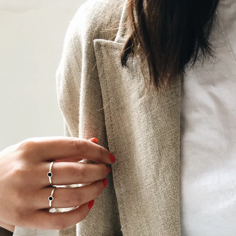 women large rings -'Mona' Ring with Small Black Stone