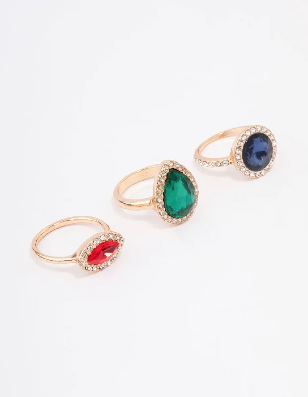 women colorful gemstone engagement rings -Gold Mixed Shape Halo Cocktail Ring