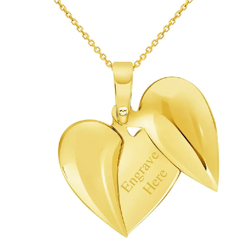 women engraved necklaces -14k Yellow Gold Engravable Personalized Secret Message Heart Pendant with Rolo Cable, Curb Cuban, or Figaro Chain Necklace