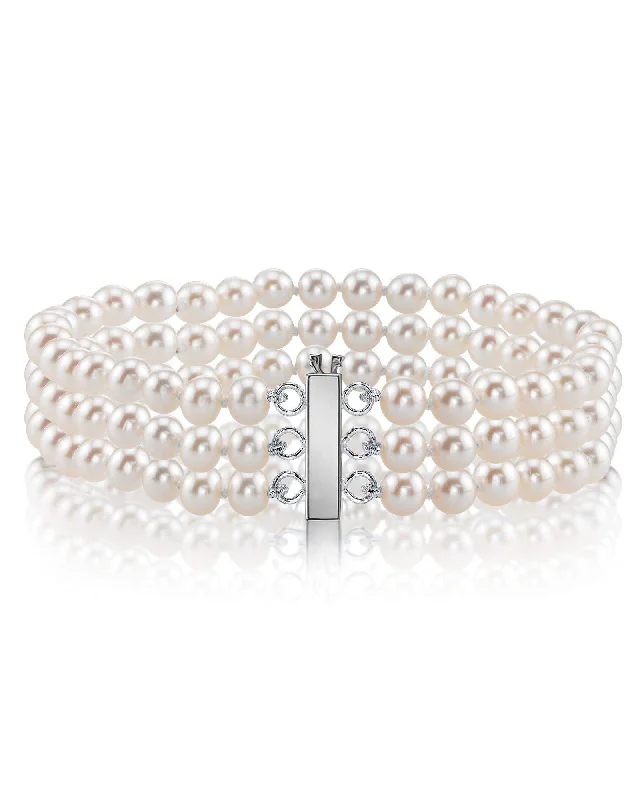 women gold link bracelets -Triple Hanadama Akoya Pearl Bracelet