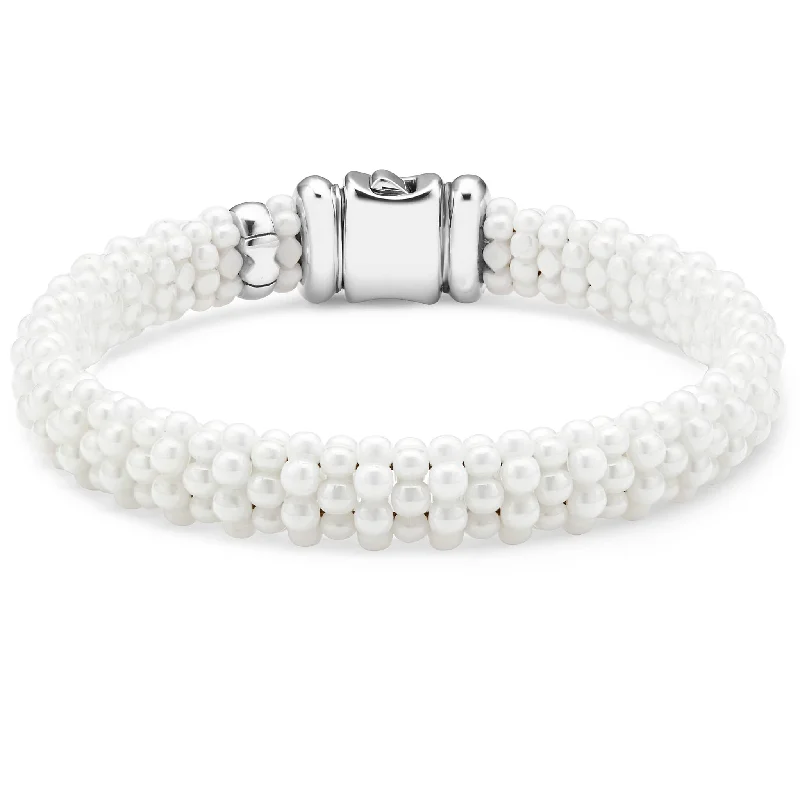 women wide cuff bracelets -White Caviar White Ceramic Beaded Bracelet | 9mm