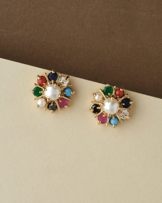 women butterfly earrings -Navaratnam Stud Pearl Earring