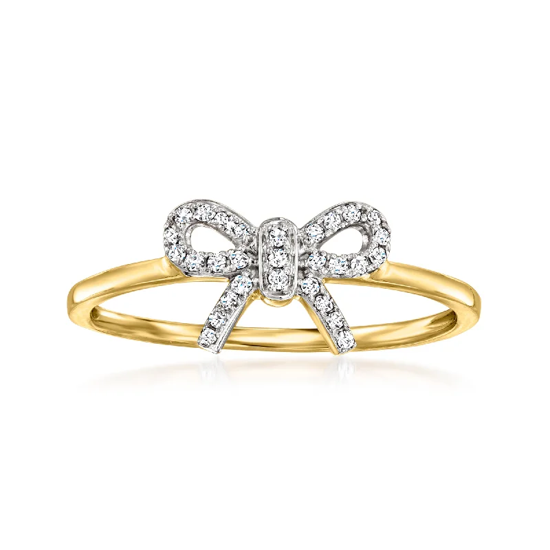 women affordable diamond engagement rings -RS Pure by Ross-Simons Diamond-Accented Bow Ring in 14kt Yellow Gold