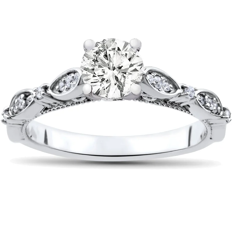 women one-of-a-kind engagement rings -3/4ct Vintage Diamond Engagement Ring 14k White Gold